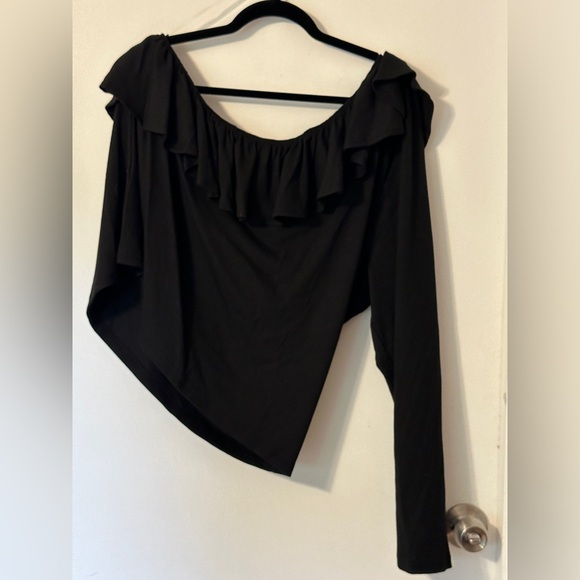 J.Crew Plus Size One-shoulder ruffleneck top in vintage rib 3X Black, Brand New - Picture 2 of 6